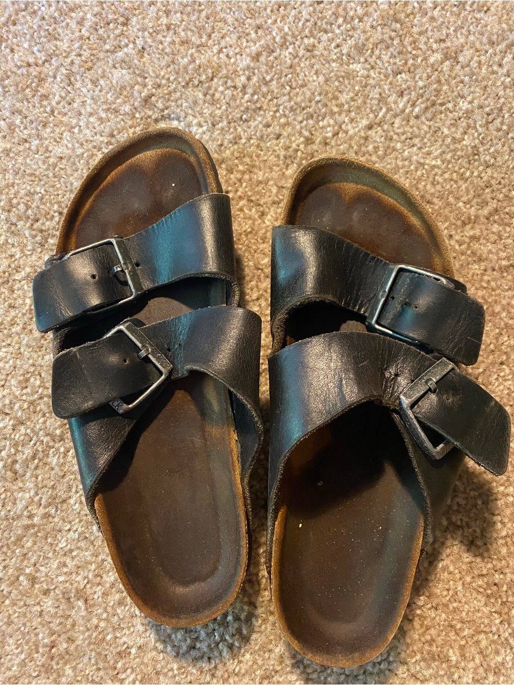 Birkenstocks, Black Double-Buckle Slide Sandals